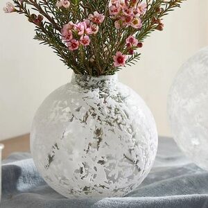 Anthropologie White Flocked Bauble Medium Vase